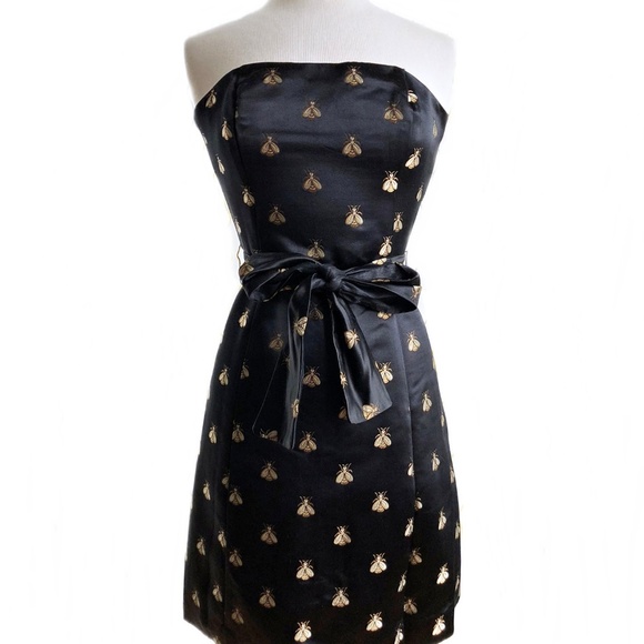 Molly B silk black cocktail dress with bee print - Picture 2 of 8